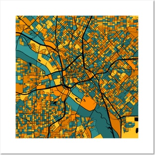 Dallas Map Pattern in Orange & Teal Posters and Art